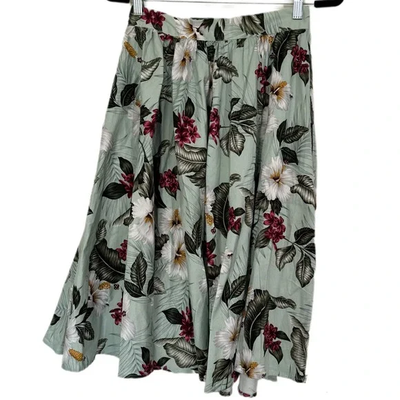 NWT HELL BUNNY RETRO 50S VINTAGE STYLE GREEN FLORAL TAHITI SKIRT SIZE SMALL - Picture 7 of 15